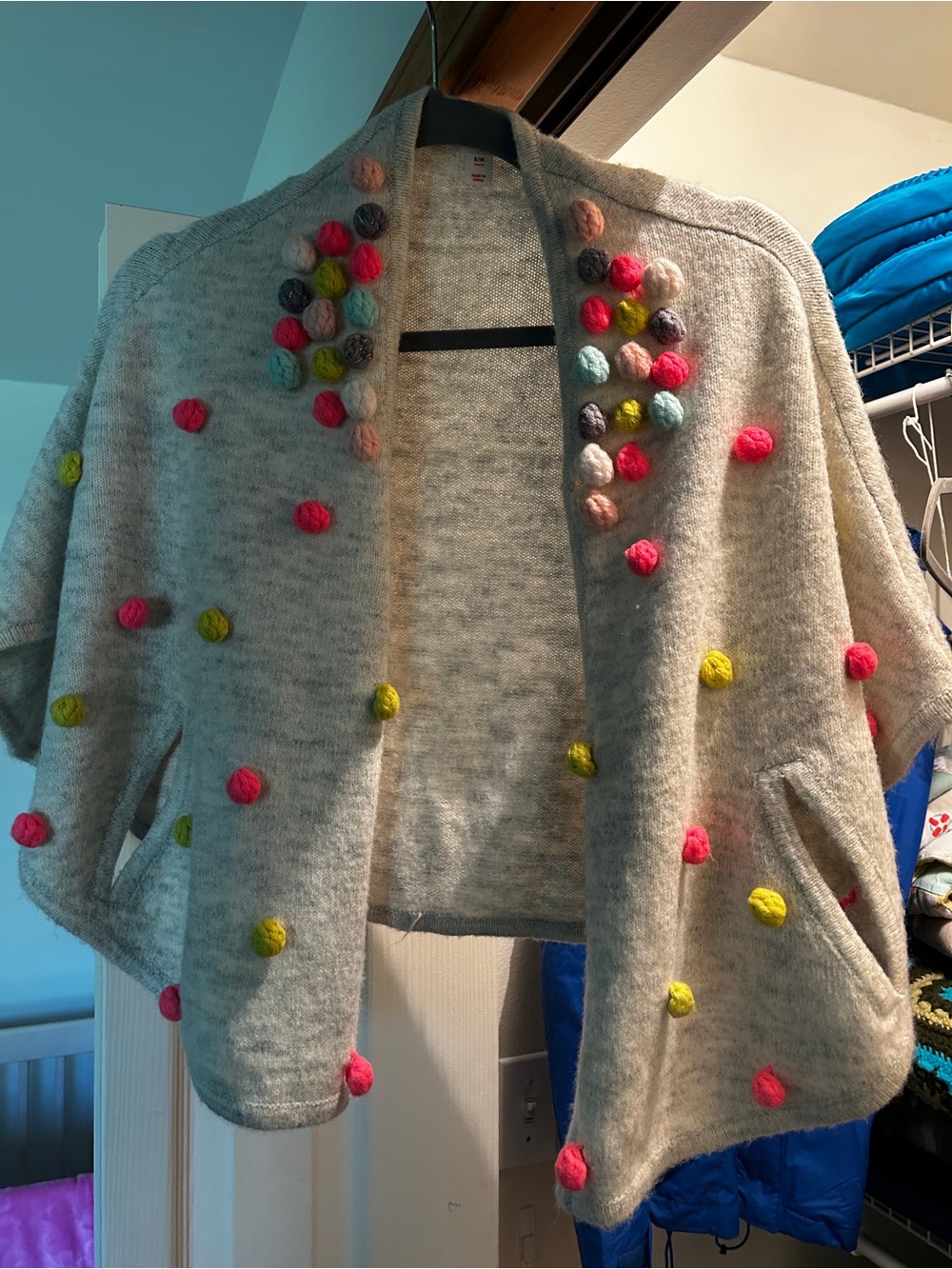 Cat & Jack Light Gray Pom-Pom Cardigan with Multicolor Accents